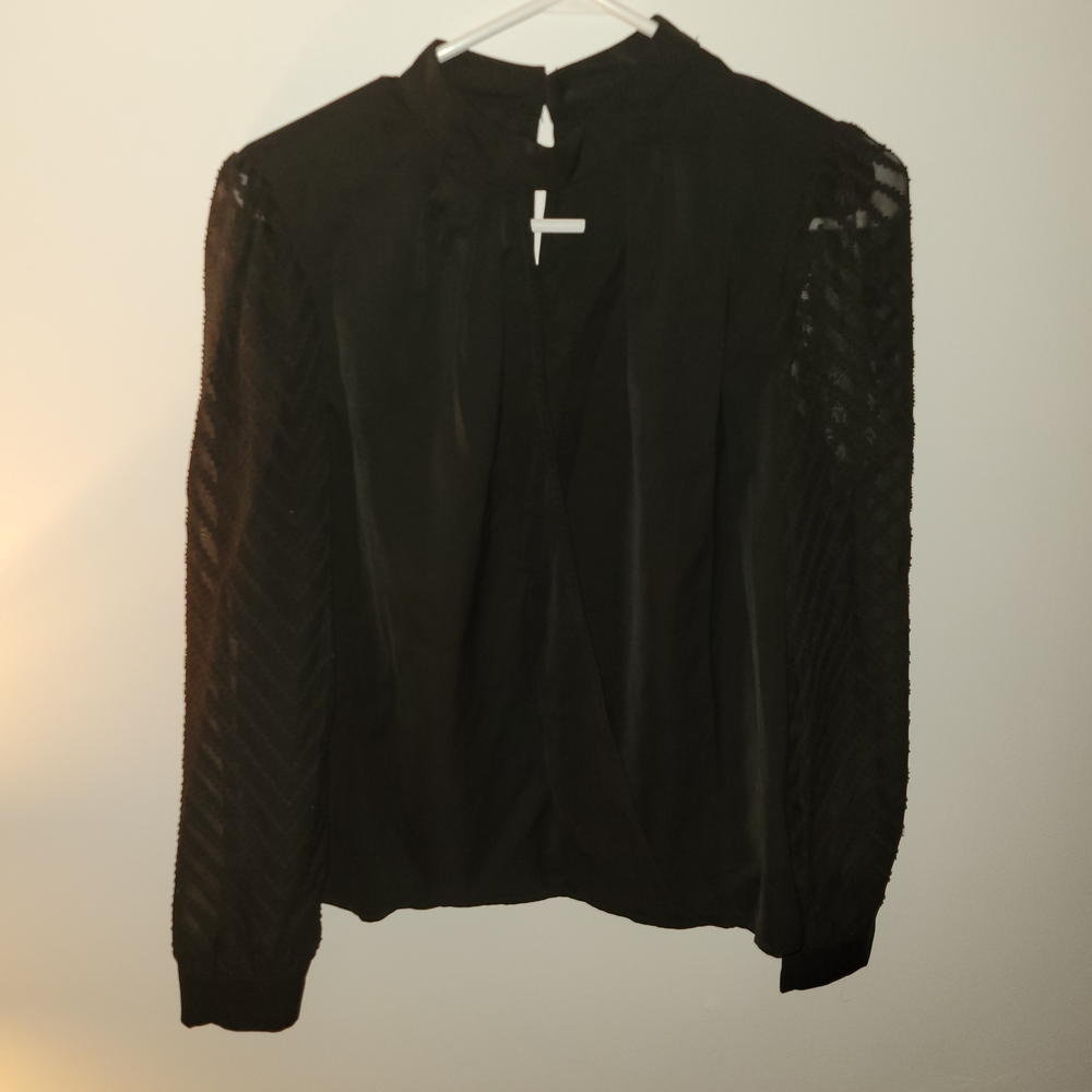 SHEIN Black Sheer Sleeve Blouse